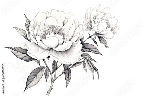 Fototapeta Naklejka Na Ścianę i Meble -  flower illustration, Pink peony on a white background. Watercolor style. Generative AI