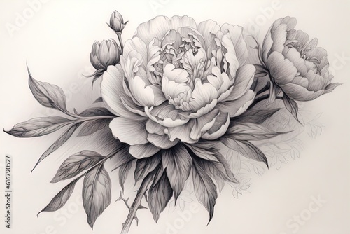 Fototapeta Naklejka Na Ścianę i Meble -  flower illustration, Pink peony on a white background. Watercolor style. Generative AI