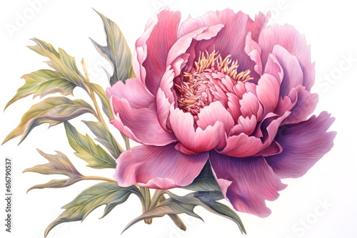 Fototapeta Naklejka Na Ścianę i Meble -  flower illustration, Pink peony on a white background. Watercolor style. Generative AI