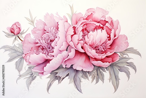 flower illustration  Pink peony on a white background. Watercolor style. Generative AI