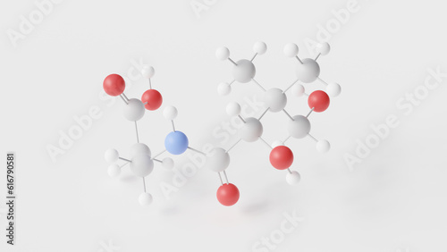pantothenic acid molecule 3d, molecular structure, ball and stick model, structural chemical formula vitamin b5