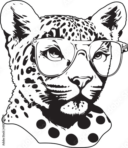 leopard with sunglasses in an isolated illustration, vector, tiger, tigress, lioness, for t-shirt design and tattoo