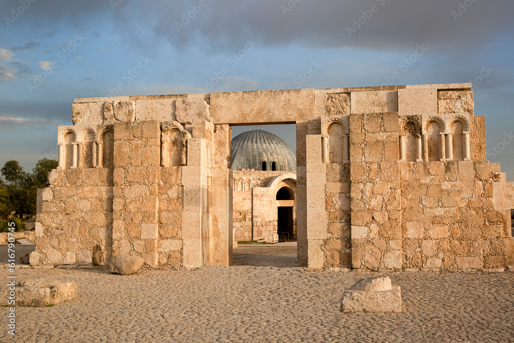 Kiosk or monumental gateway to chamber of Umayyad Place in the citadel hill in Amman, Jordan. 