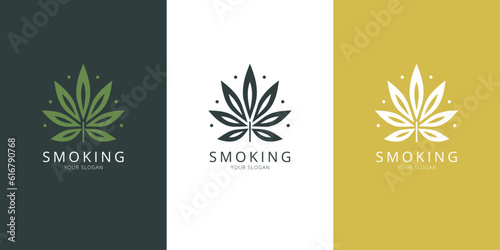 Logo of a cannabis leaf, set, different versions, vector, isolated, generative ai