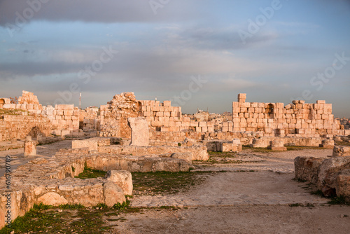 Citadel archeological park in Amman, Jordan. Roman ancient ruins. 