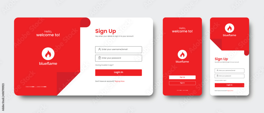 set of sign up & sign in forms. professional mobile app sign in page. register page vector illustration. 