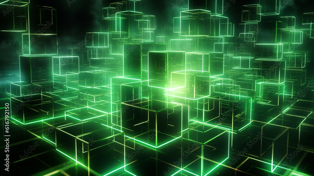 abstract geometric background with neon glowing cubes