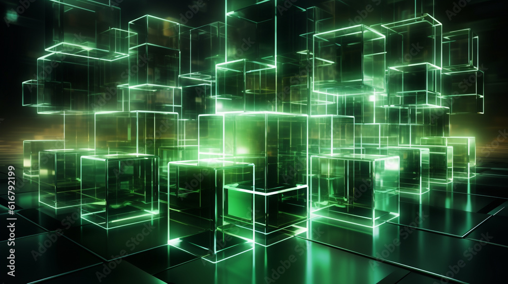 Glowing green technology abstract background, 3d rendering computer digital image Glowing green technology abstract background, 3d rendering computer digital image
