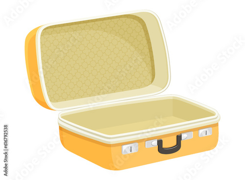 Opened travel suitcase for vacation. Flat design. Vector illustration isolated on white background