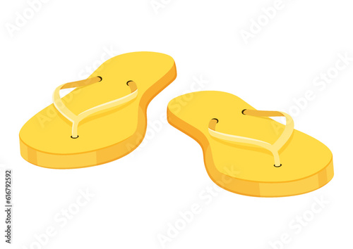 Rubber flip-flops isolated on white background, pair of thongs, flat design.Slippers for infographics and design.