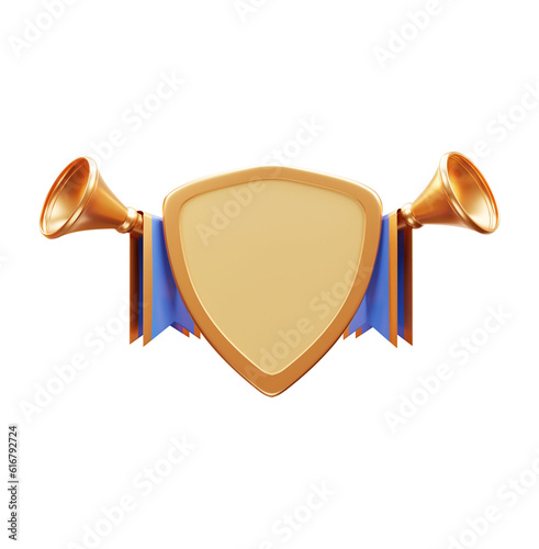 Shield with blue pennants 3d rendering illustration