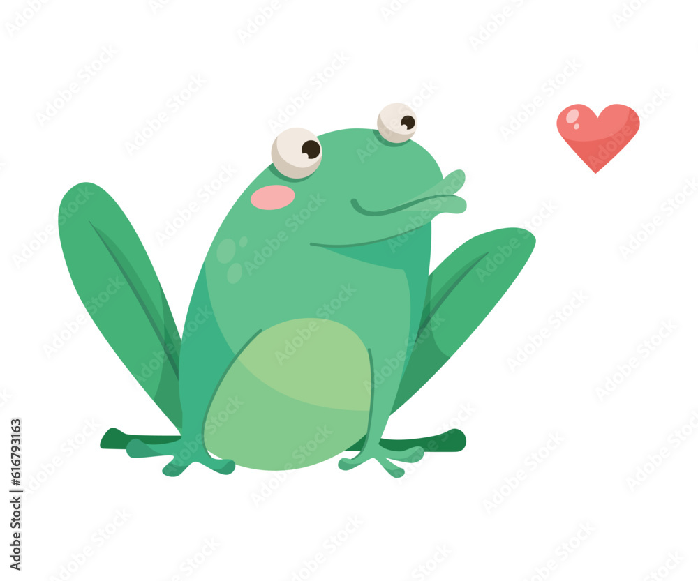 Cute Green Leaping Frog Character Sitting Feel Love Vector Illustration Cute Green Leaping Frog Character Sitting Feel Love Vector Illustration