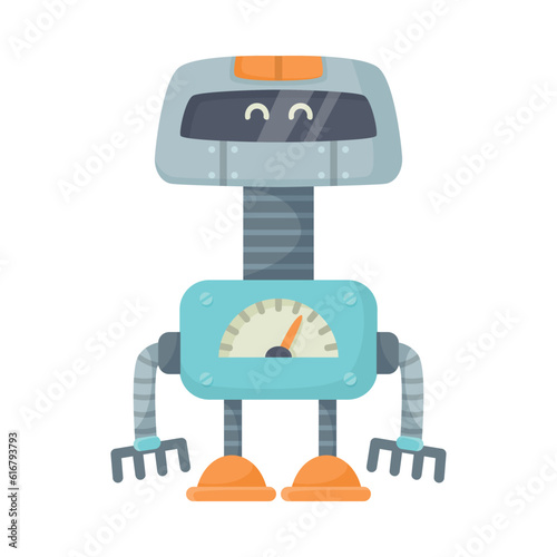 Funny Robot Metal Character with Limbs and Face Vector Illustration