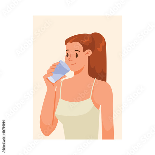 Girl Support Immunity Drinking Clean and Pure Water Everyday Vector Illustration