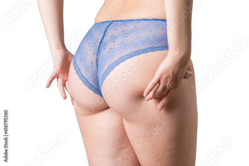 Overweight woman with fat hips and buttocks, obesity female body with cellulite photo