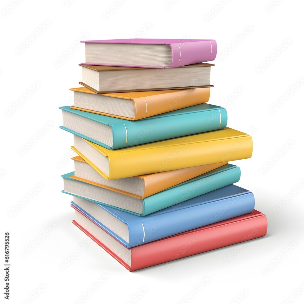 Stack of colorful books on white background, ai generated Stack of colorful books on white background, ai generated