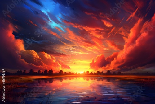 Colorful explosion sunset sky with colorful clouds, ai generated © Elena