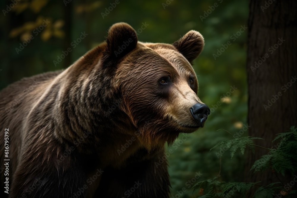 Big brown bear in the forest, ai generated