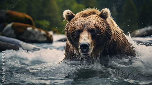 Grizzly Bear in Alaska. Generative AI. © Worldillustrator