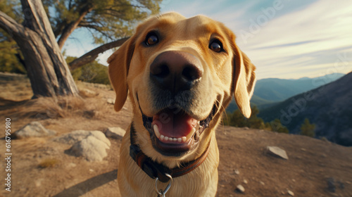 Dog selfie. Generative AI.