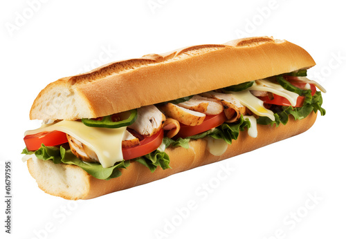Italian sub sandwich on transparent background. Generative AI.