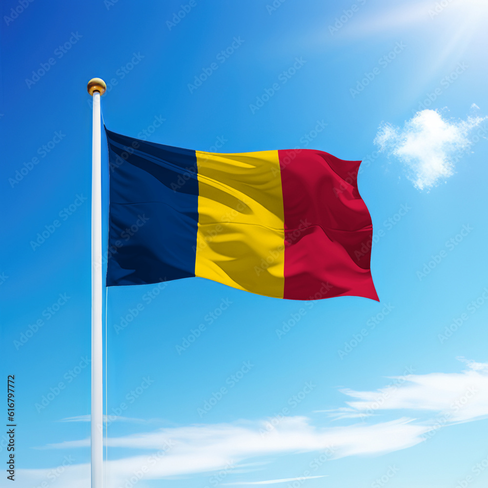 Waving flag of Chad on flagpole with sky background. Waving flag of Chad on flagpole with sky background.