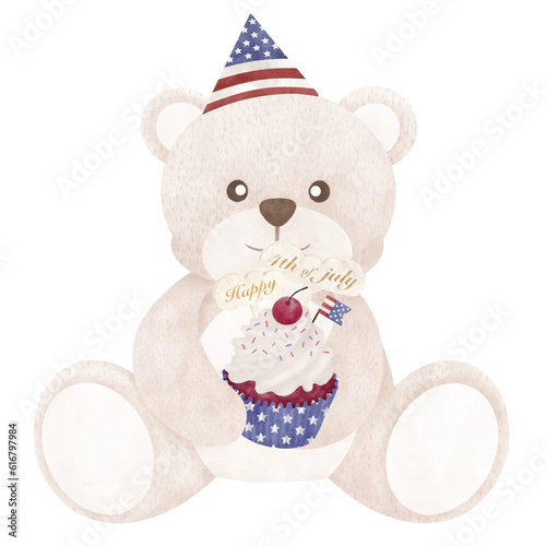 Cute bear cartoon Fourth of July