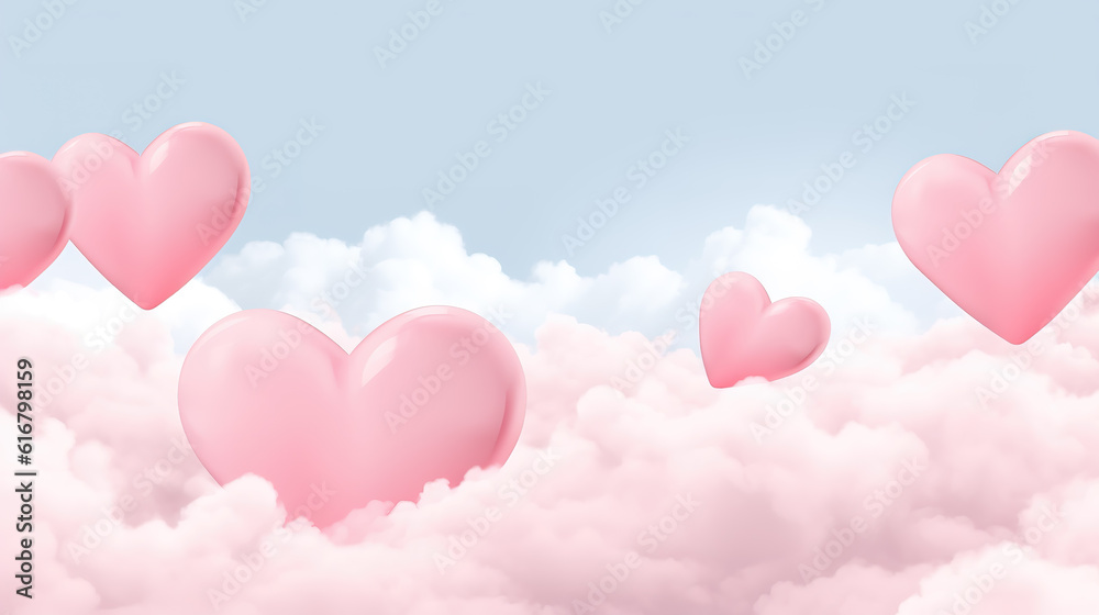 a classic vintage inspired gift card of hearts and love over the clouds, ai generated image