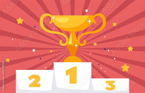 Trophy cup winner prize championship podium concept. Vector design graphic illustration