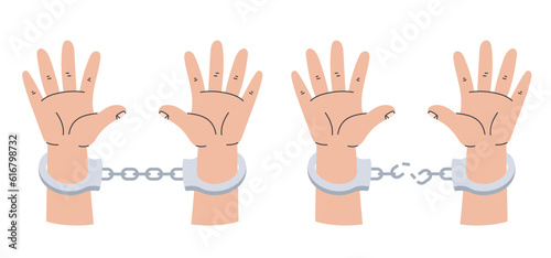 Prison handcuffed hand handcuff punishment isolated set. Vector design graphic illustration
