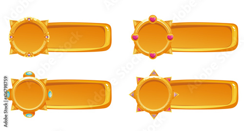 Game ui golden frame gold medal isolated set. Vector design graphic illustration
