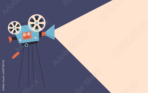 Film cinema movie projector camera banner poster abstract concept. Vector design graphic illustration