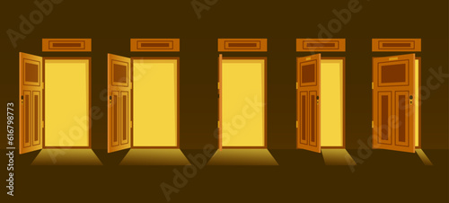 Door open room light abstract concept. Vector design graphic illustration