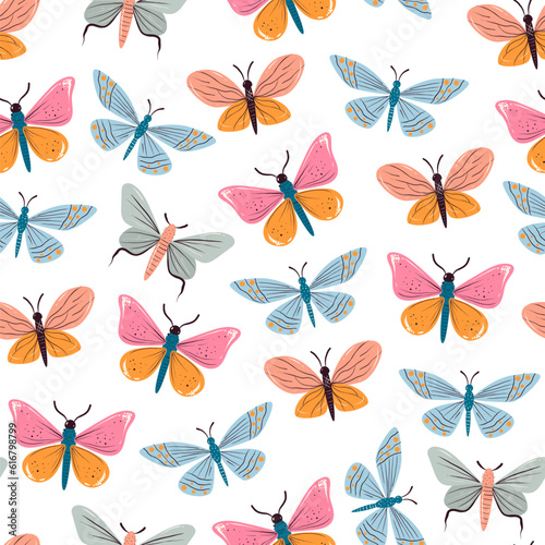 Butterfly bug beetle insect animal abstract seamless pattern background concept. Vector design graphic illustration 