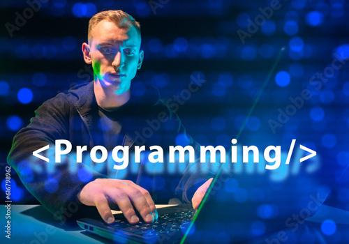 Code programming. Man is pr...