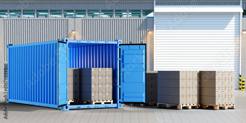 Sea container with boxes. P...