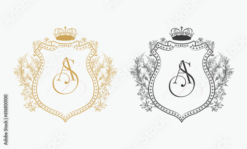 Fotografie, Tablou Crown Wedding Crest Monogram