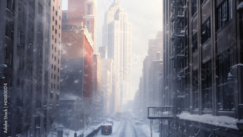A frozen metropolis city, created with AI generative technology