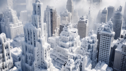 A frozen metropolis city  created with AI generative technology