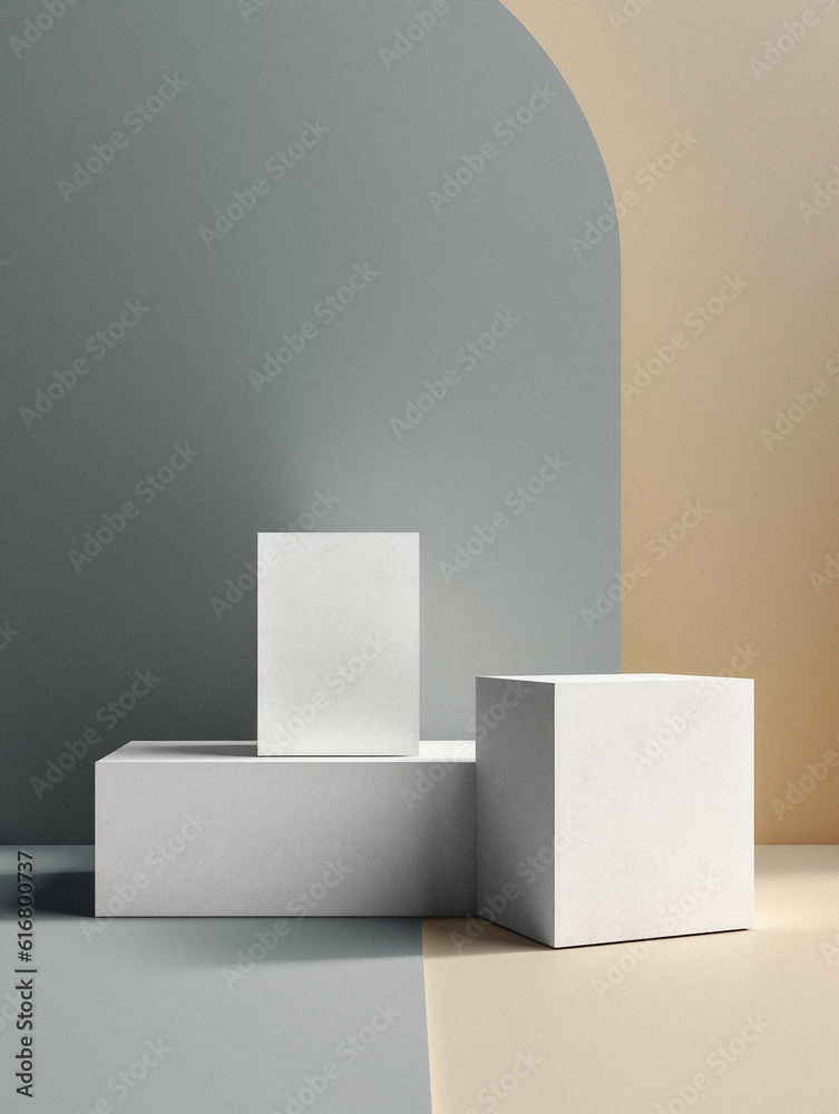Geometrical plinths background for still life, created with AI generative technology Geometrical plinths background for still life, created with AI generative technology