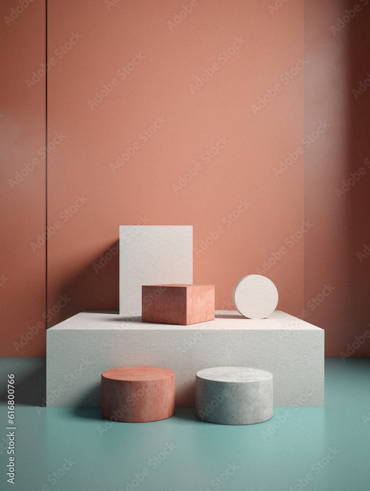 Geometrical plinths background for still life, created with AI generative technology Geometrical plinths background for still life, created with AI generative technology