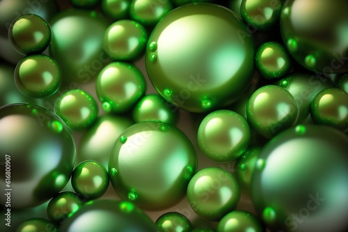 Green pearl background. Color bubbles. Pearl background. Generative ai © Klemenso