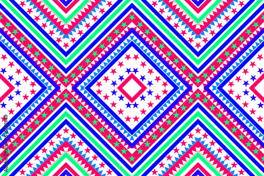 Seamless design pattern, traditional geometric zigzag pattern. white pink blue green vector illustration design, abstract fabric pattern, aztec style for print textiles 
