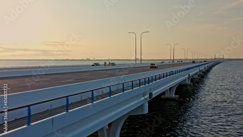 Bridge Traffic Parallel Chase Aerial