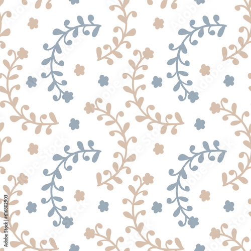 Mono print style scattered leaves seamless vector pattern background. Simple lino cut effect skeleton leaf foliage on caramel brown backdrop.
