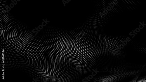 Dot white black wave technology texture background. Abstract big data digital concept. 3d rendering.