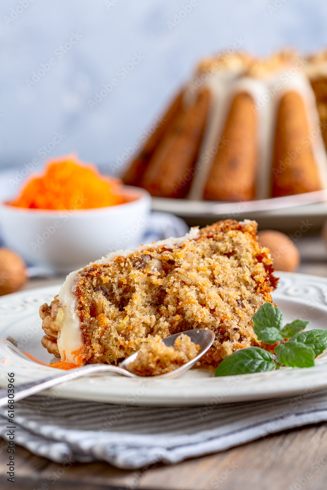 Piece of delicious carrot cake.