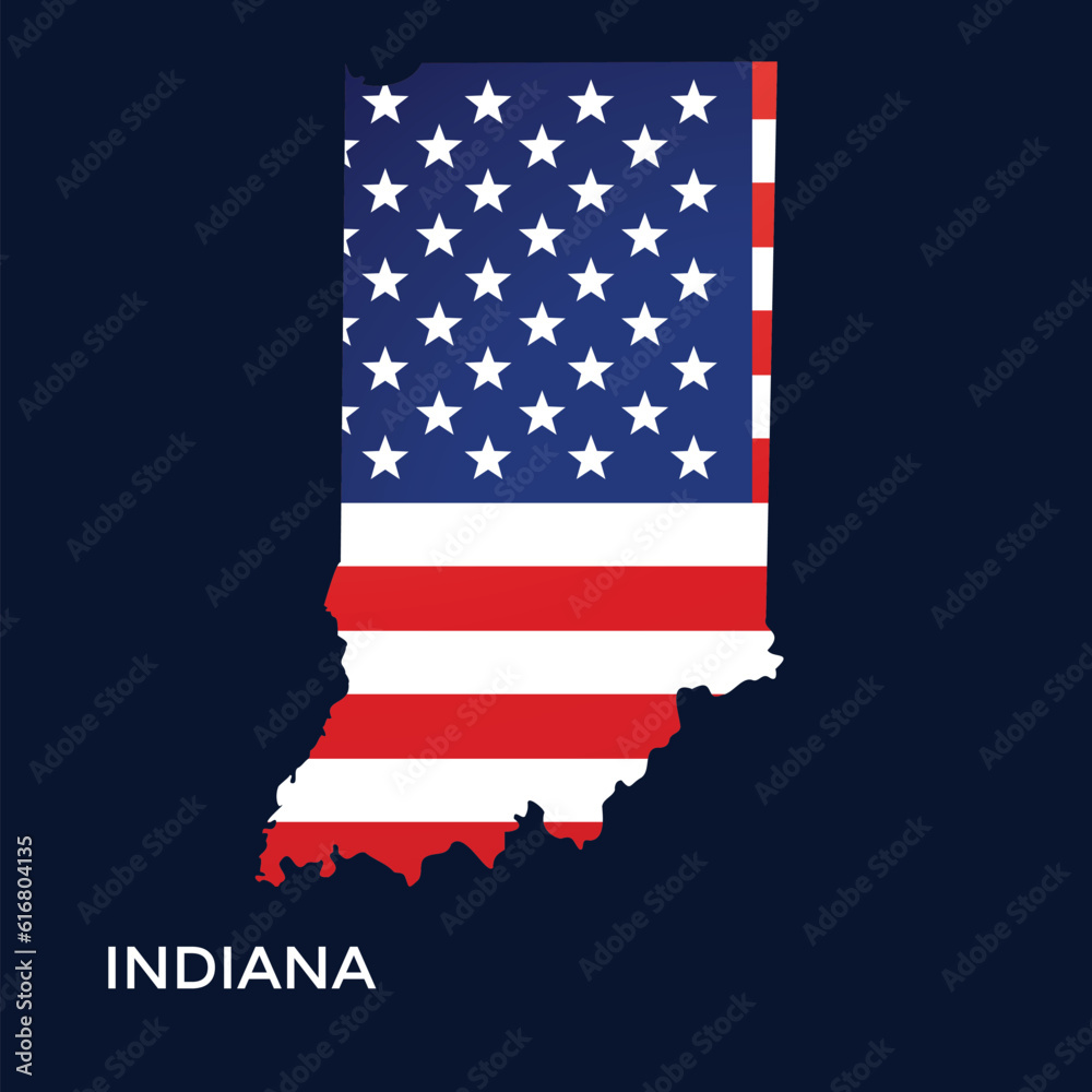 Map of the State of Indiana and American flag