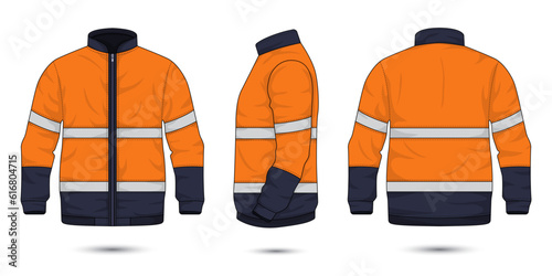 worker uniform mockup front, side, and back view. Vector illustration