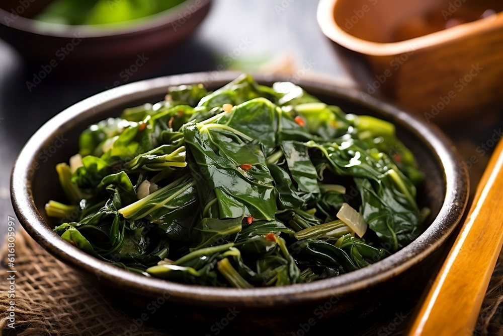Delicious Pan-Fried Collard Greens Meal. AI